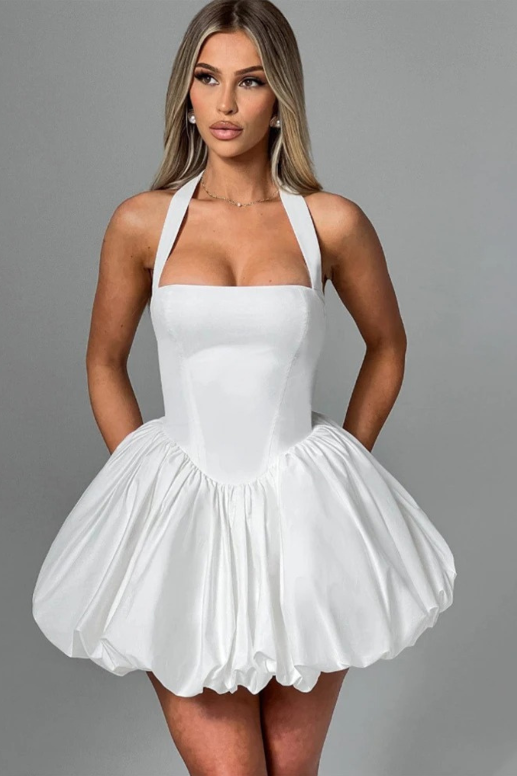Blush Bubble Hem Mini Dress