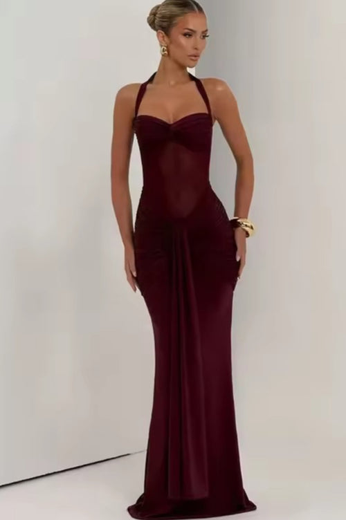 Wine Affair Burgundy Cocktail Maxi Dress