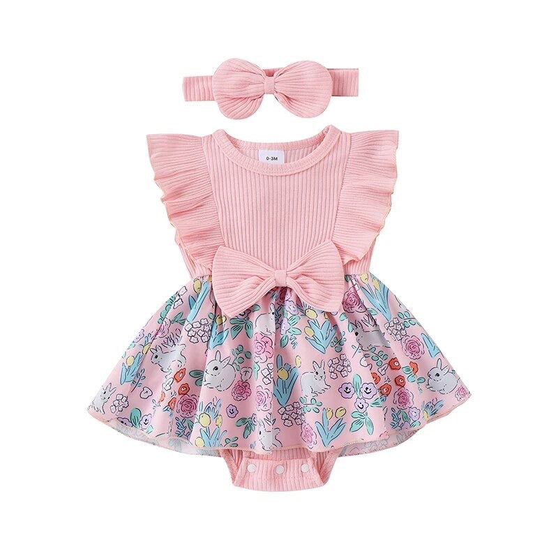 Ribbed Bunny Bow Romper