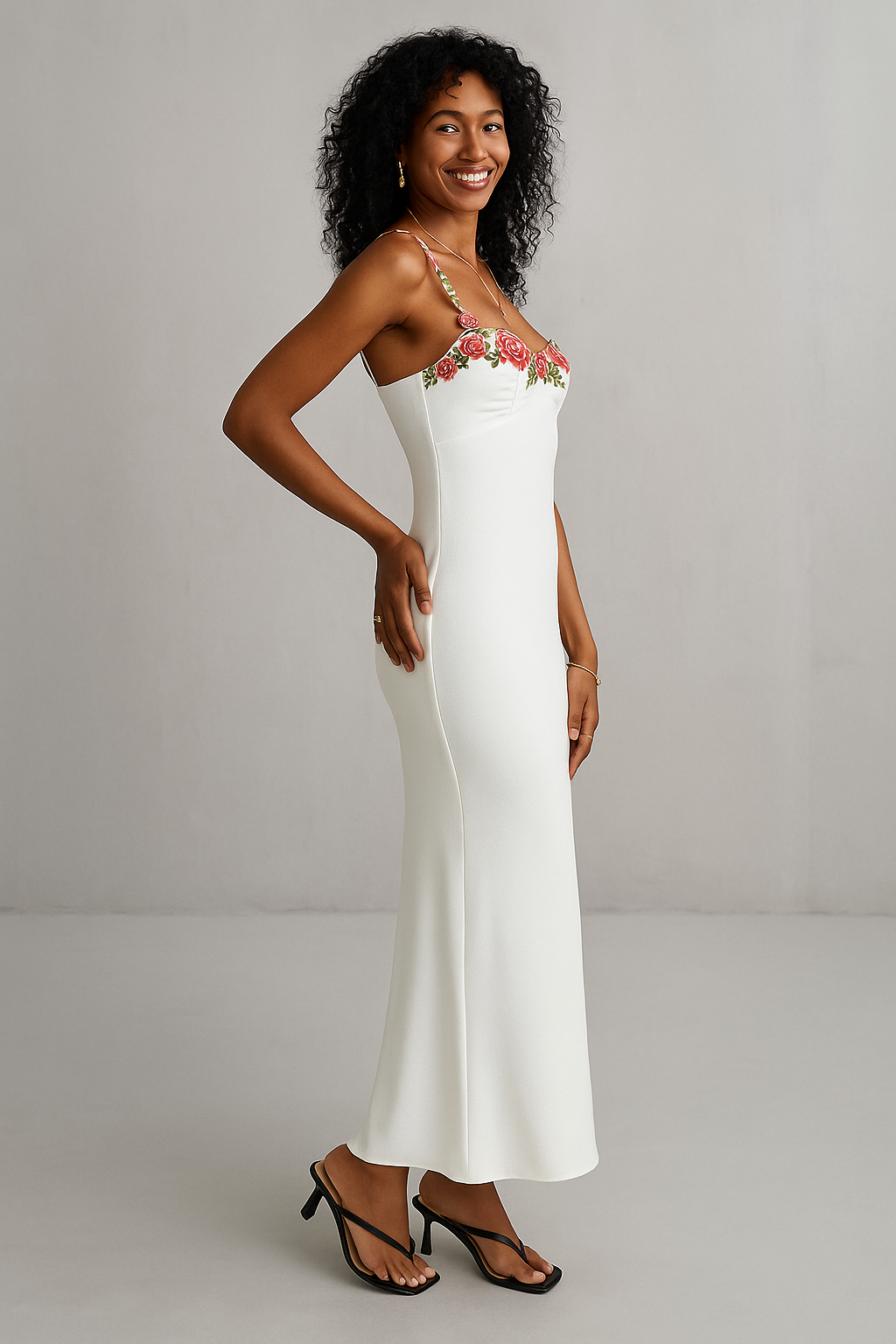 Floral Strap Maxi Dress Black