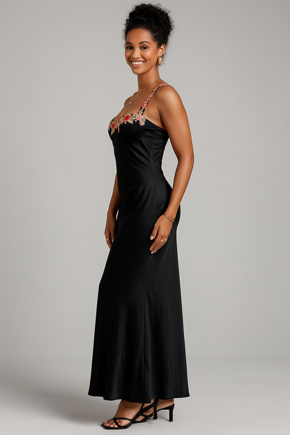 Floral Strap Maxi Dress Black