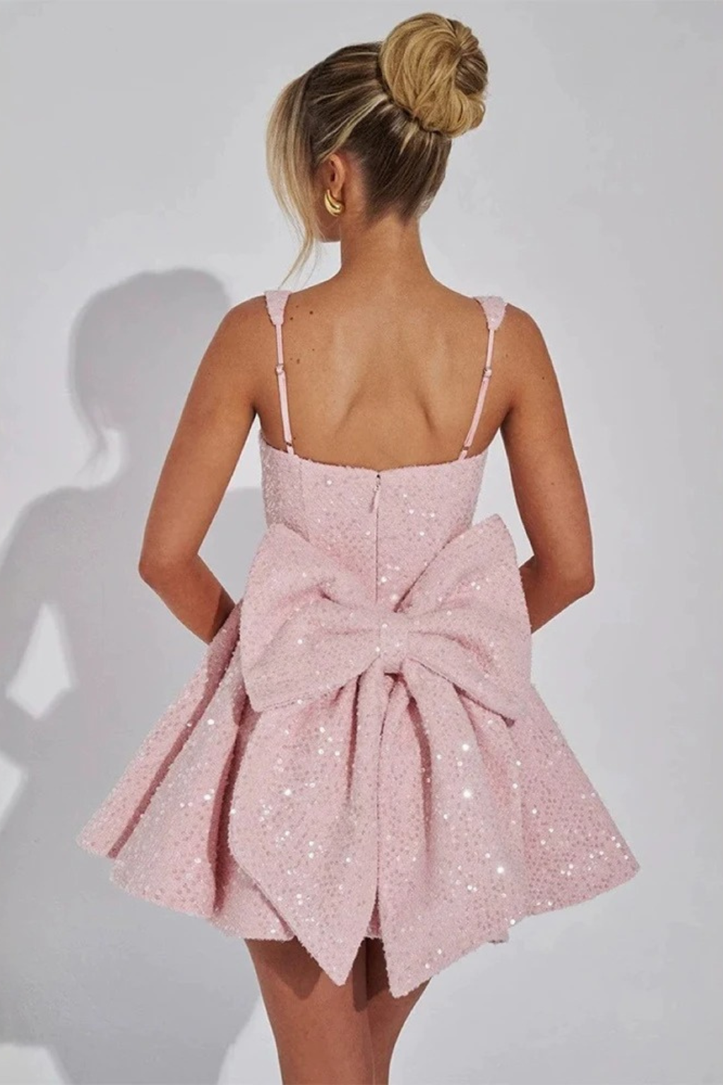 White Bow Sequin Mini Dress