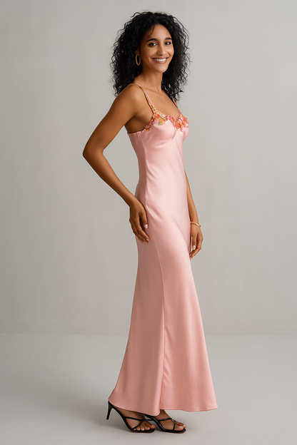 Floral Strap Maxi Dress Black