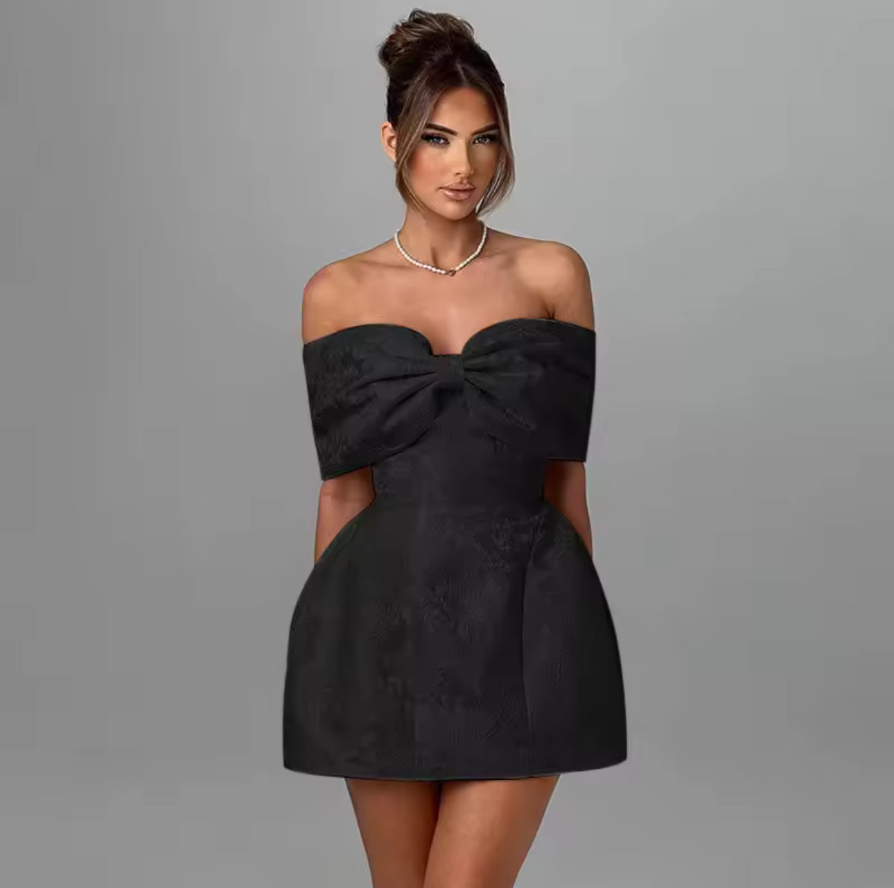 Pink Bow Off-Shoulder Mini Dress