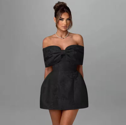 Pink Bow Off-Shoulder Mini Dress