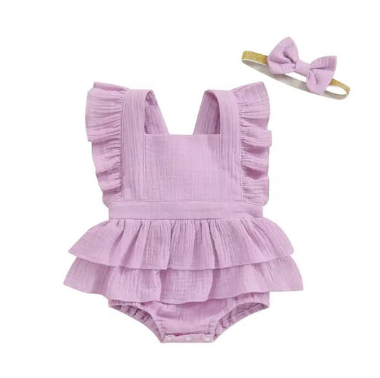 2pc Linen Romper Purple