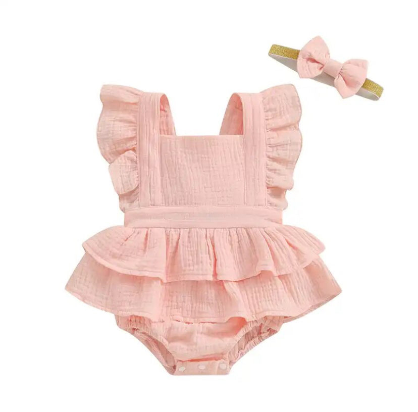 2pc Linen Romper Peach