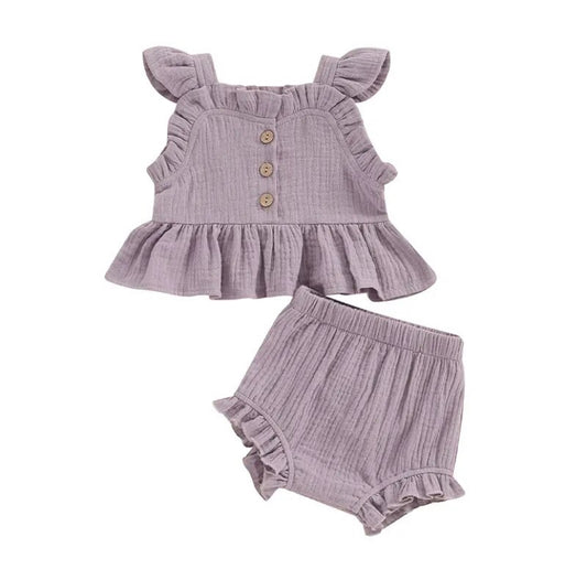 Linen Ruffle Set Purple