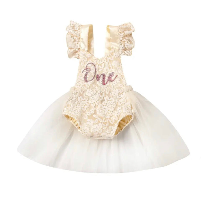 Birthday One Tulle Romper Cream