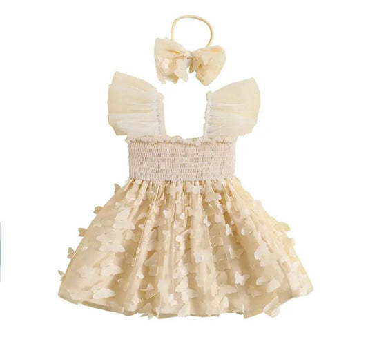 Butterfly Ruffle Dress Cream