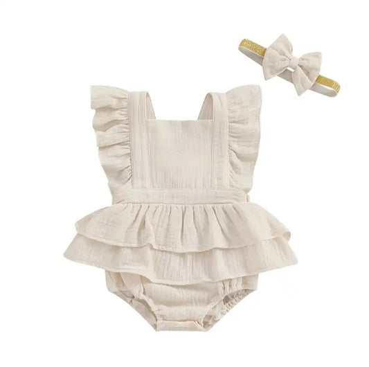 2pc Linen Romper Cream