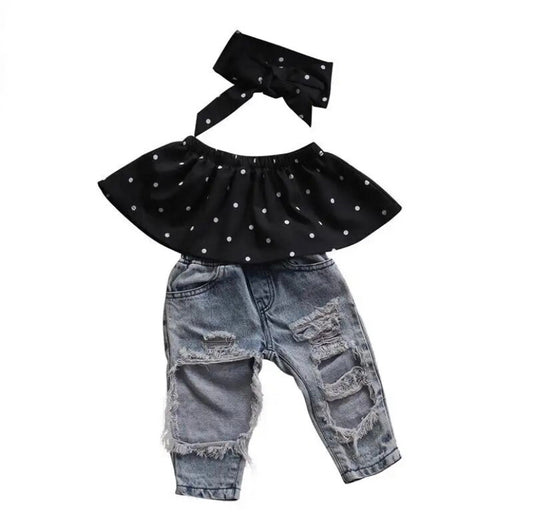 Polla Dot Denim Set