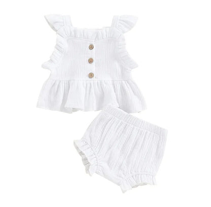 Linen Ruffle Set White