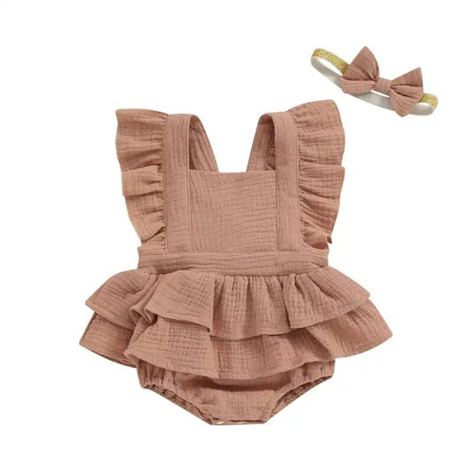 2pc Linen Romper Tan