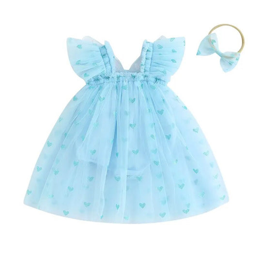 Tulle Heart Romper Blue