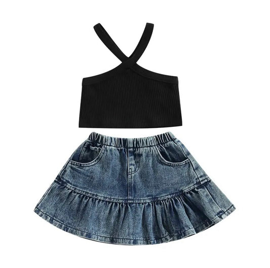 Lala Denim Skirt Set Black