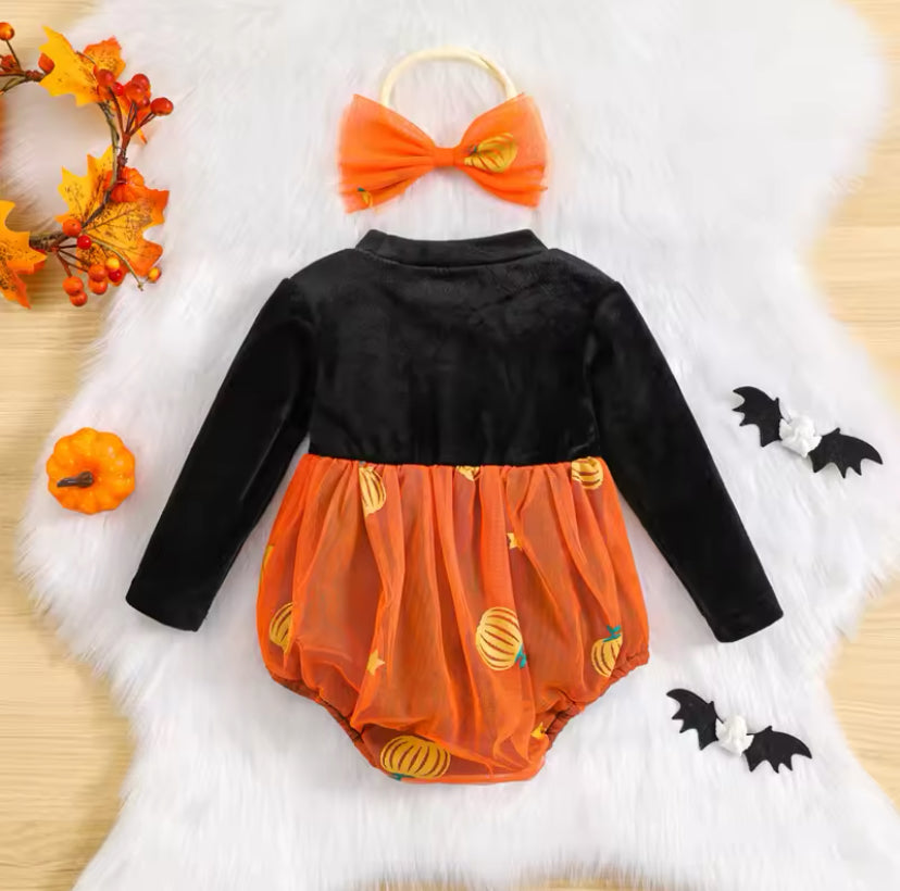 Velvet Pumpkin Romper