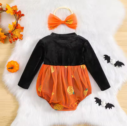 Velvet Pumpkin Romper