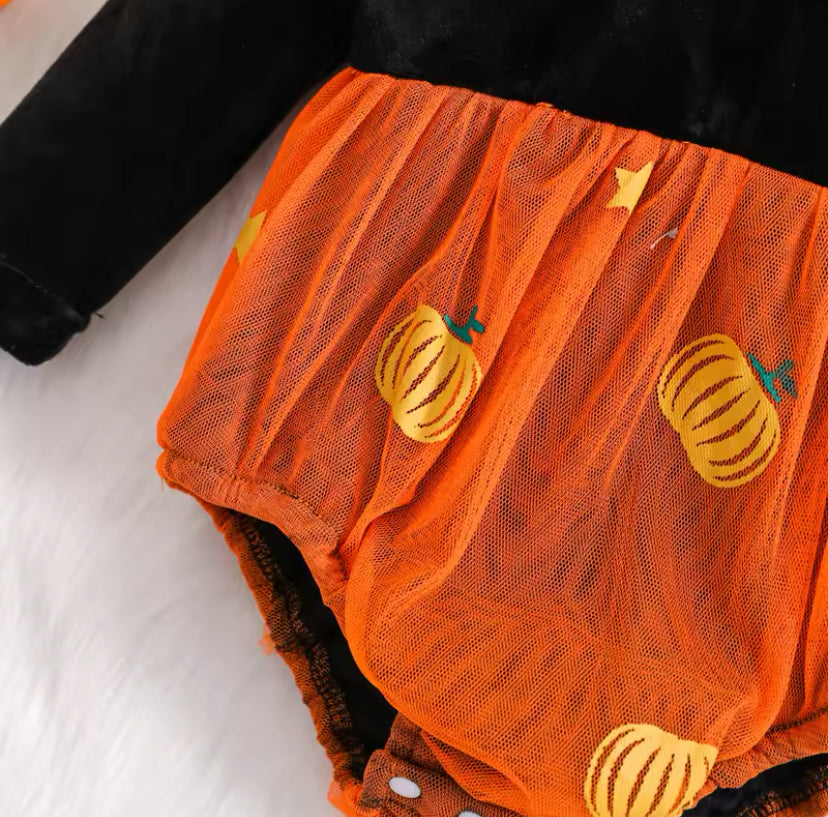 Velvet Pumpkin Romper