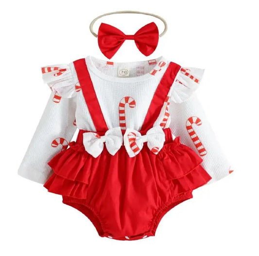 Candy Cane Suspender Romper