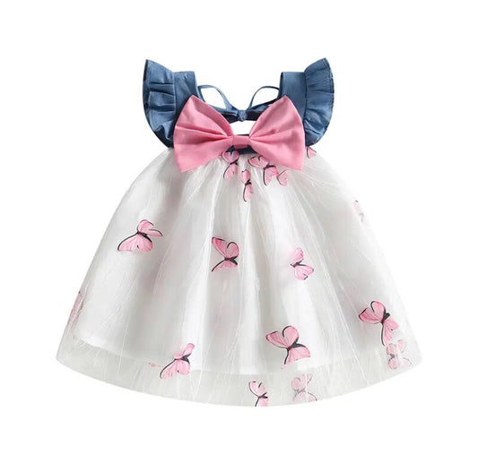 Denim Butterfly Dress Pink