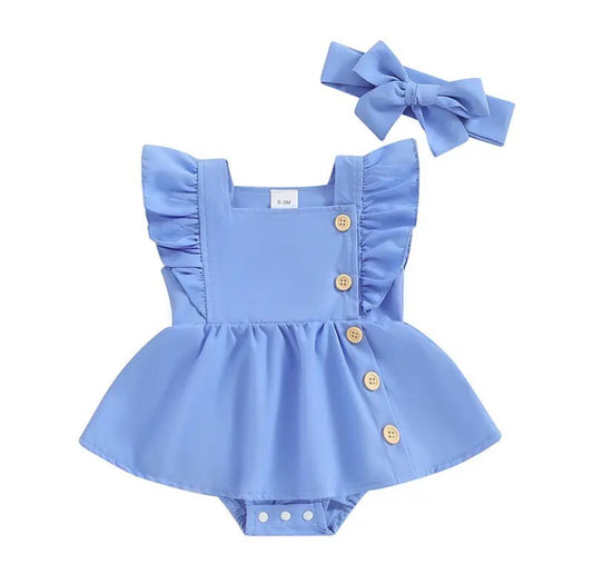 Button Romper Blue