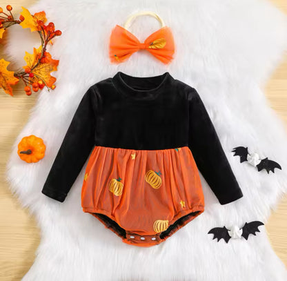 Velvet Pumpkin Romper