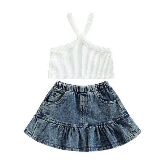 Lala Denim Skirt Set White