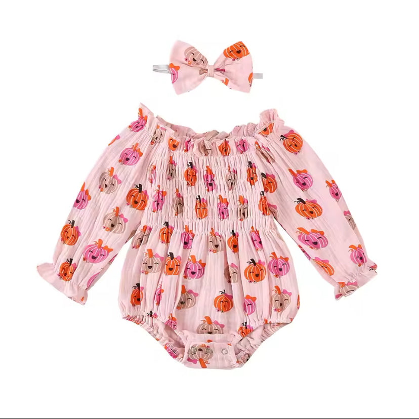 Pink Pumpkin Romper Ruched