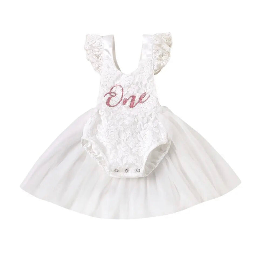 Birthday One Tulle Romper White