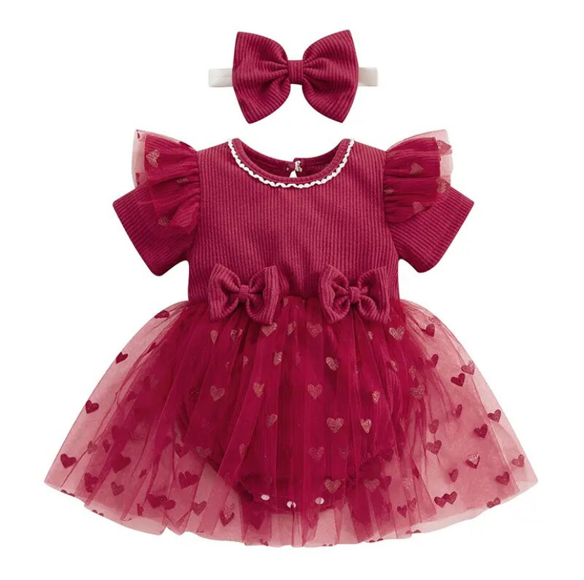 Heart Bow Tutu Romper Wine