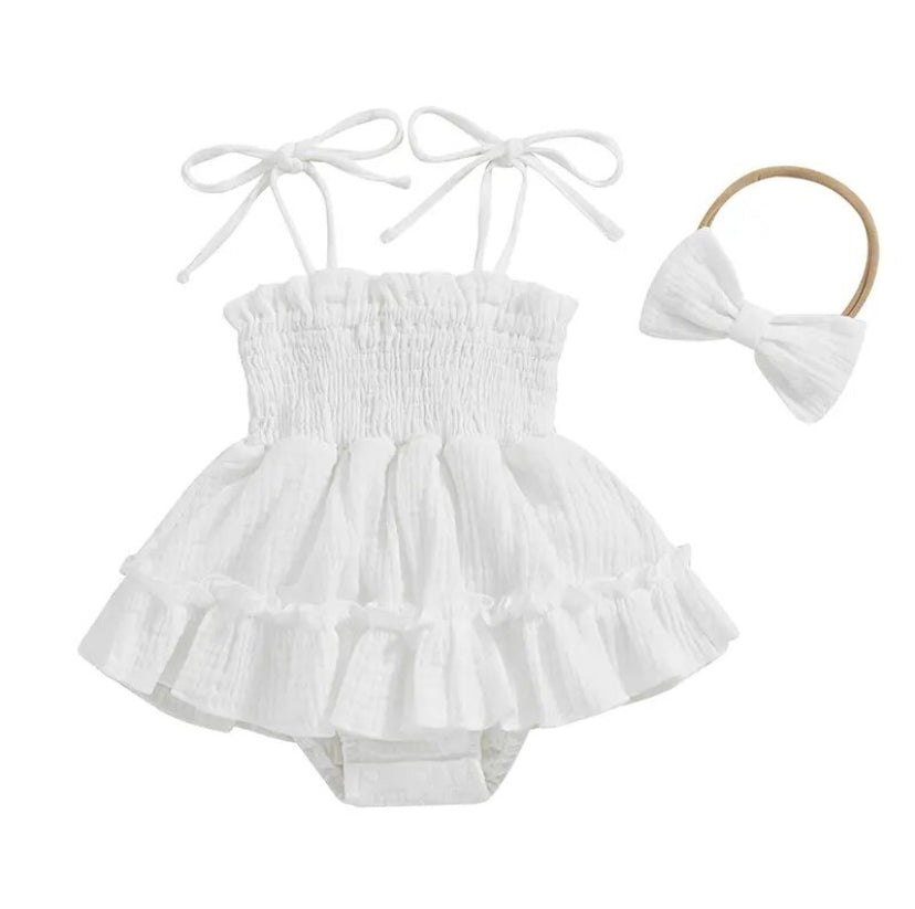 Linen Ruffle Romper White