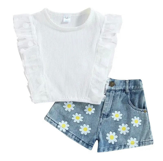 Daisy Denim Set White