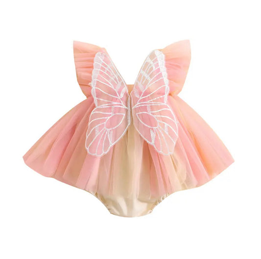 Butterfly Tulle Romper Peach