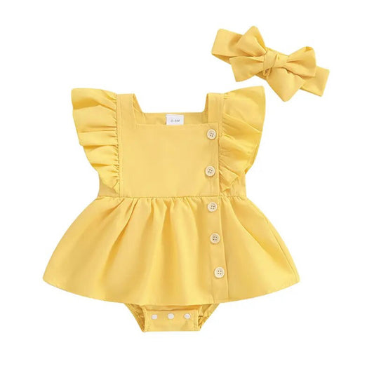 Button Romper Yellow