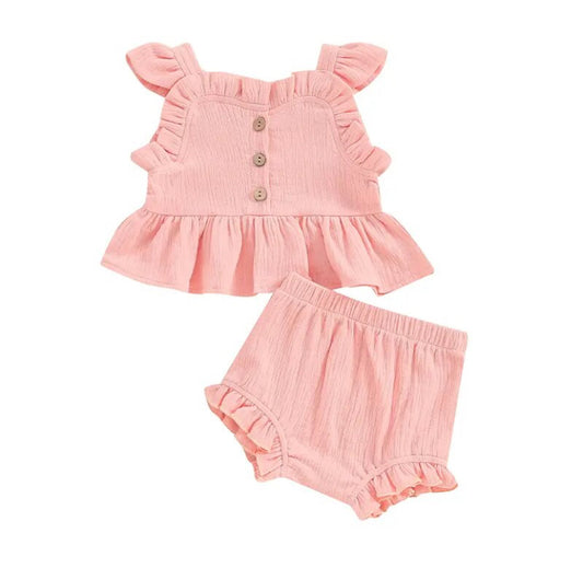 Linen Ruffle Set Pink