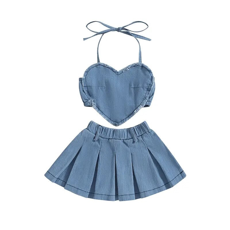 Heart Skirt Denim Set