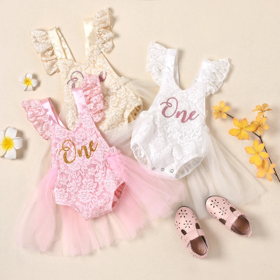 Birthday One Tulle Romper Cream