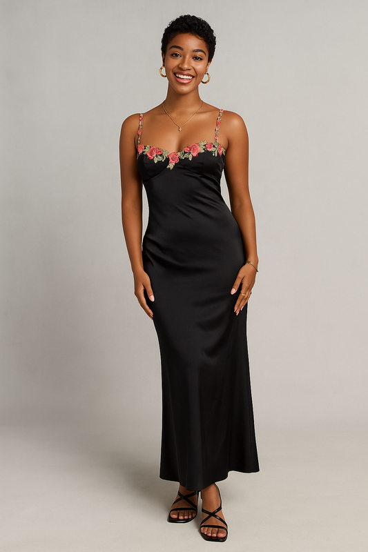 Floral Strap Maxi Dress Black