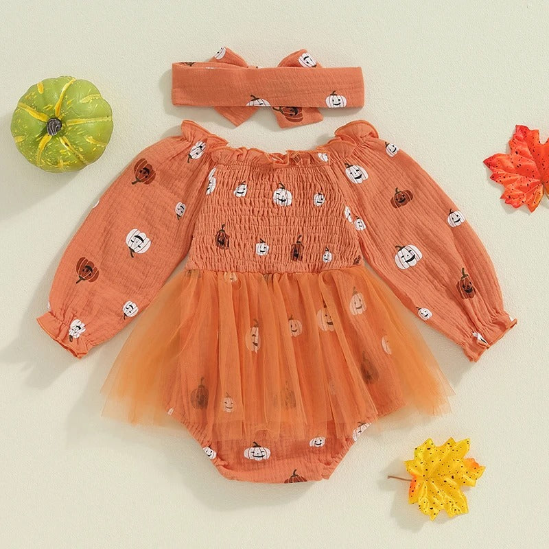 Pumphin Ruched Romper Orange