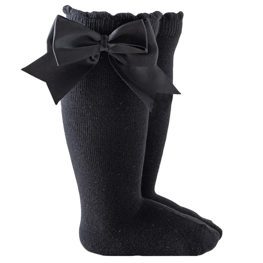 Knee High Bow Socks Black