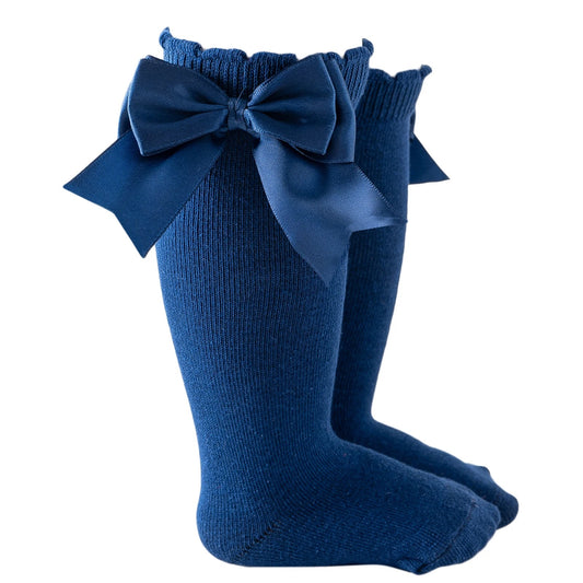 Knee High Bow Socks Blue