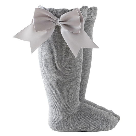 Knee High Bow Socks Grey