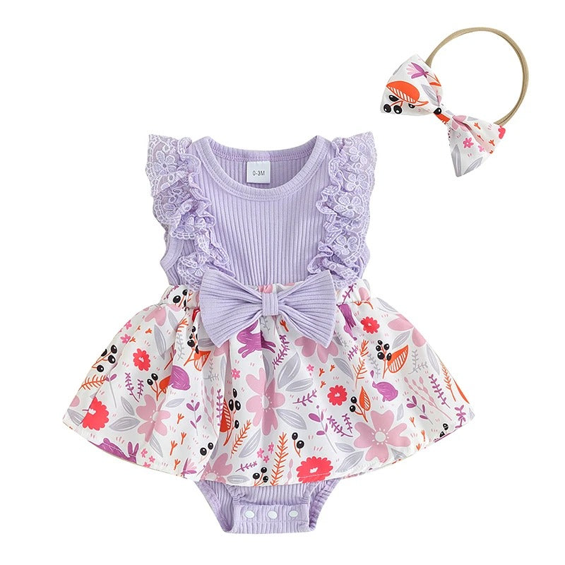 Purple Florals Bow Romper