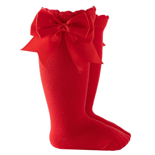 Knee High Bow Socks Red