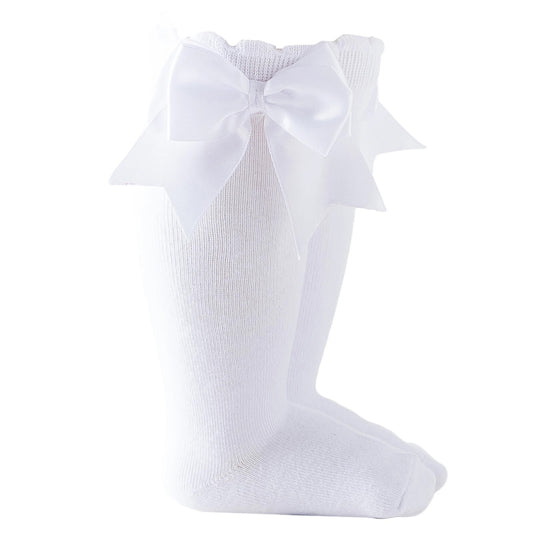 Knee High Bow Socks White